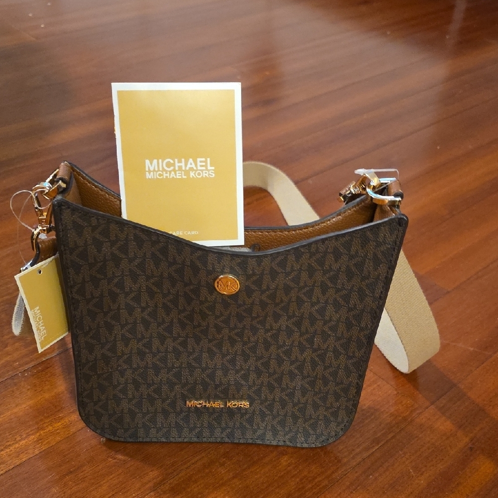 Michael Kors Brown MK Monogram Crossbody with Tan Strap - Picture 5 of 8